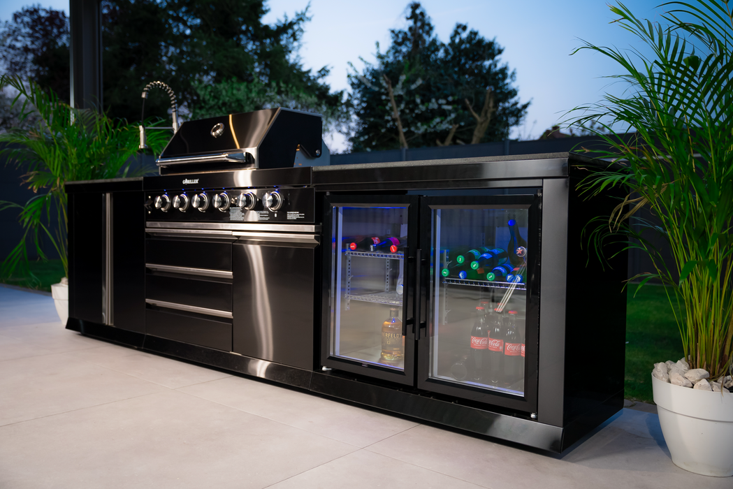 Goriller Outdoor Kitchen | 8-Burner Gas Grill, Single Fridge, Sink & Workstation | 4.8m Compact Luxury Design