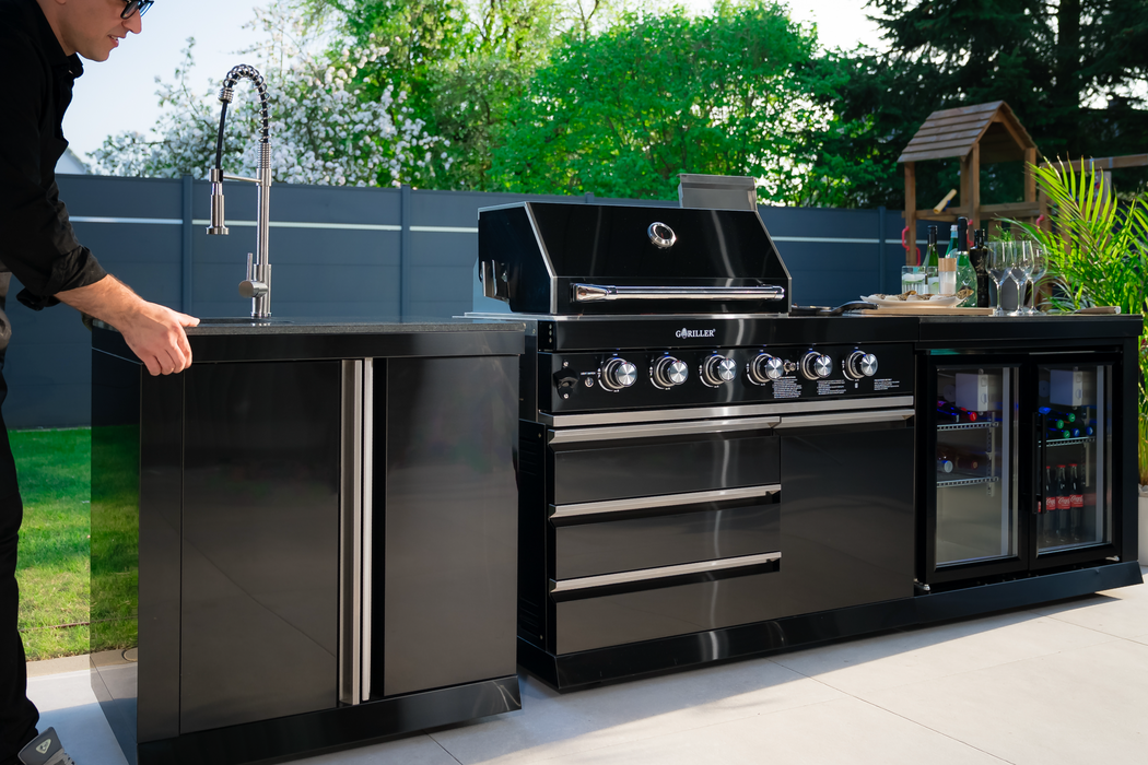 Goriller Outdoor Kitchen | 6-Burner Gas Grill, Sink Fridge & Workstation L-Shape | 4.5m Compact Luxury Design