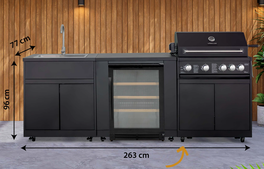 Goriller Outdoor Kitchen | 5-Burner Gas Grill, Sink & Fridge | 2.5m