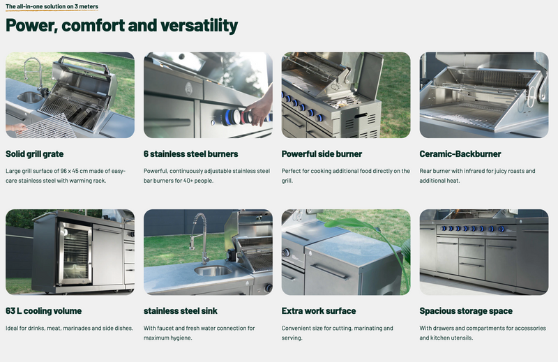 Goriller Outdoor Kitchen Empire | 8-Burner Gas Grill, Fridge, Sink & WorkStation | 3m