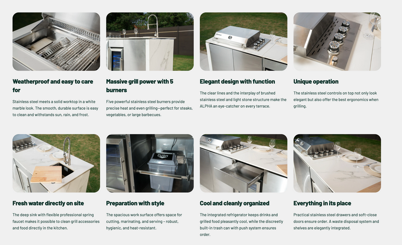 Goriller Outdoor Kitchen Alpha | 4-Burner Gas Grill, Refrigerator & Sink | 2.3m