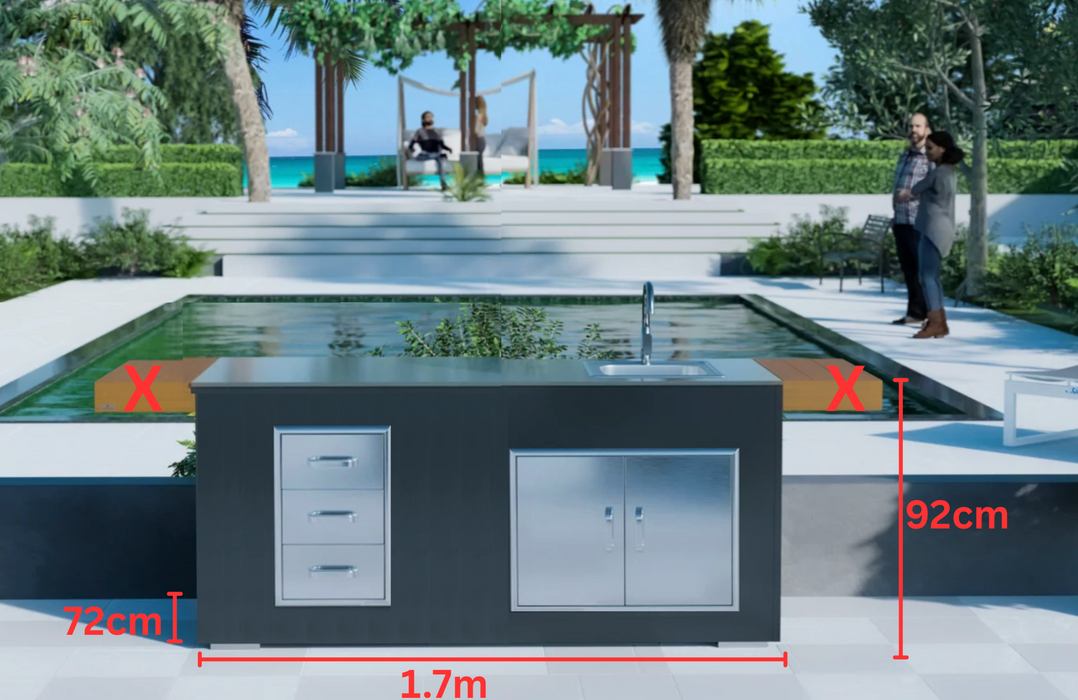 Grillandia Outdoor Kitchen, with Sink and Weather Cover - 1.7M