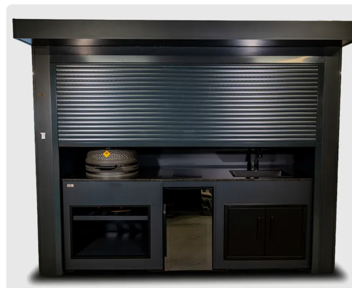 Grillandia Outdoor Kitchen Roll Cabana Kamado BBQ, Fridge, and Sink  | 2.9M