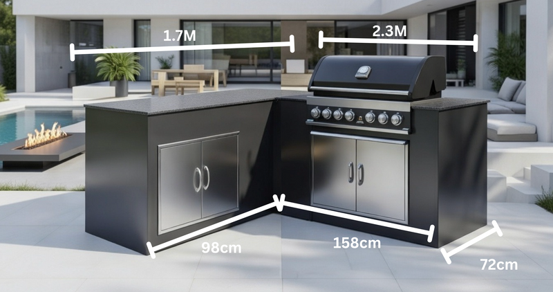 Grillandia L-Shape Outdoor Kitchen Paired with Grandpro 5 Burner Gas BBQ | 2.3M x 1.7M