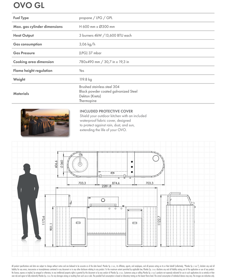 OVO Outdoor kitchens Paired with 3 Burner Gas BBQ, and Sink GL | 2.3M