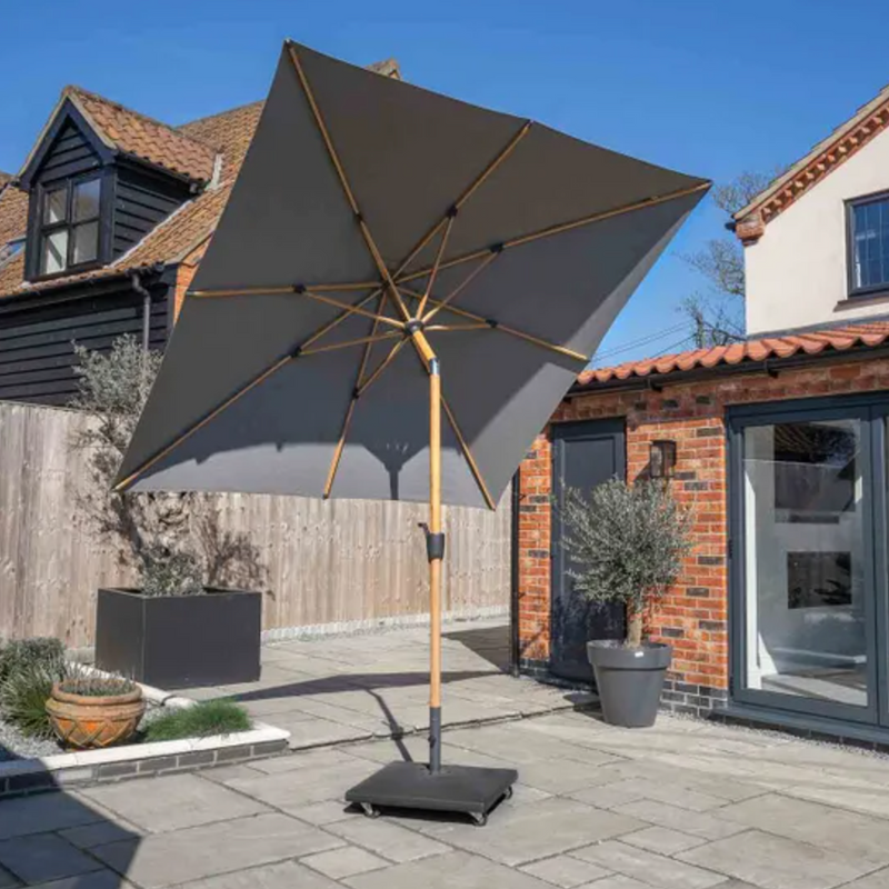 Royce Premium 2.5m Square Parasol LED - Wood Look Frame - Novasun SMOKE GREY Canopy & Cover