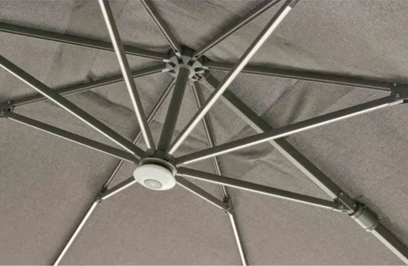 Royce Premium 3m Round Parasol LED - Anthracite Frame - Novasun CARBON Canopy & Cover