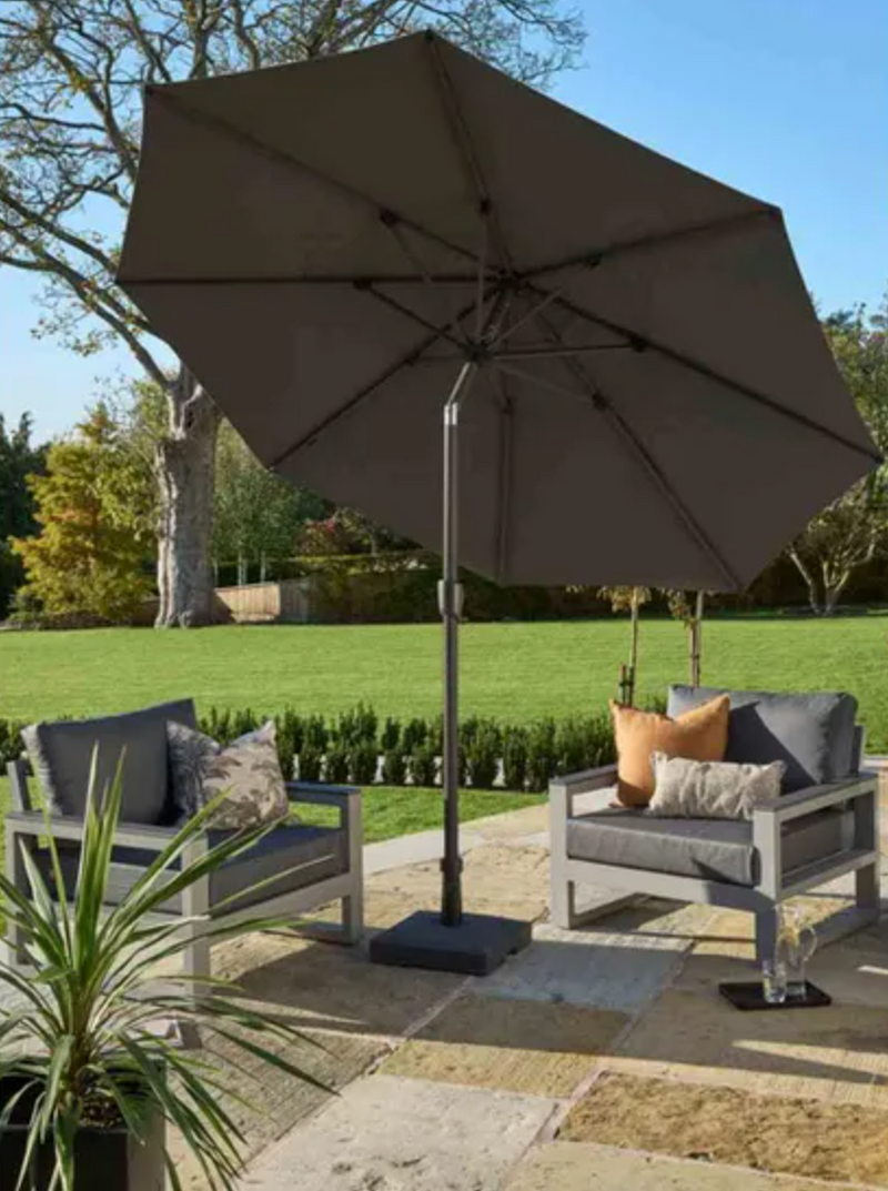 Royce Premium 3m Round Parasol LED - Wood Look Frame - Novasun SMOKE GREY Canopy & Cover