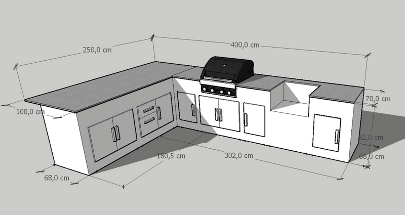 Grillandia White Outdoor Kitchen Grandpro G4, Big Green Egg | 3.75M x 2.5M