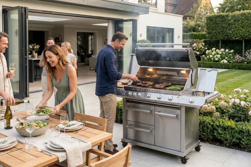 BeefEater 7000 Series Premium 5 Burner Gas BBQ with Cabinet Trolley and Side Burner