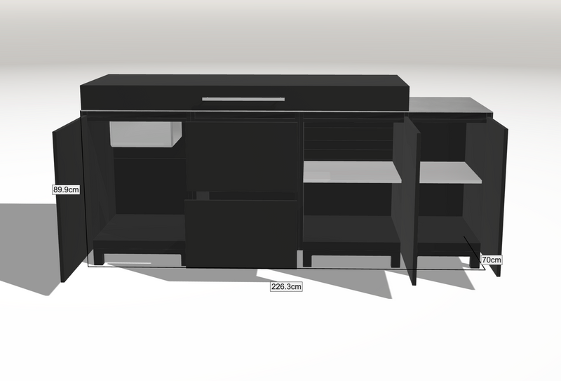 Hoppilif Outdoor Kitchen | Full lid Grill Electric Barazza Thalas, Hod & Folding Tap and Sink – Black (2.3m)