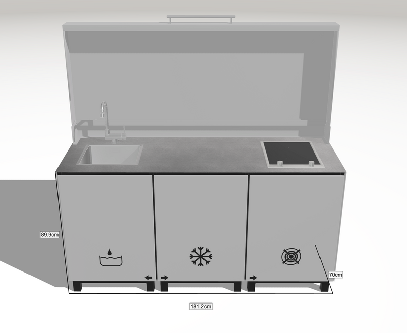 Hoppilif Outdoor Kitchen | Full lid 2 Burner Hod & Folding Tap and Sink – Brillante White (1.8m)