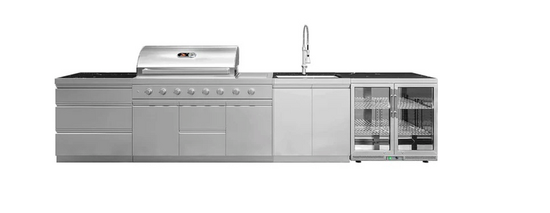Whistler Grills Cambridge 6-Burner Kitchen with Double Door Fridge and Sink- Stainless Steel 4.1m