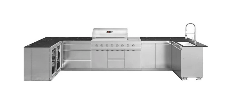 Whistler Outdoor Kitchen 6 Burner BBQ, Sink and Fridge, Luton  1.5m x 4.4m x 1.6m