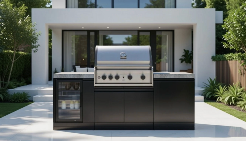 GrandPro Outdoor Kitchen with Elite Pro 4 Burner BBQ, and Fridge - 2.2m