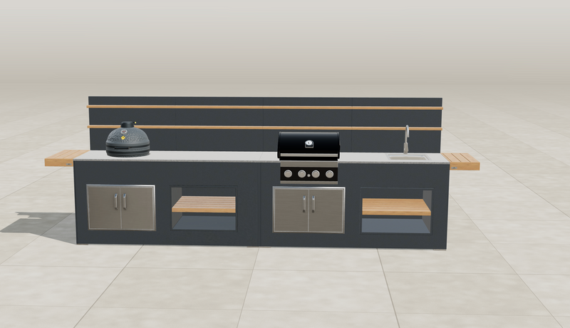 Grillandia Outdoor Kitchen Grandhall 4 Burner, Kamado, and Sink | 4.5M