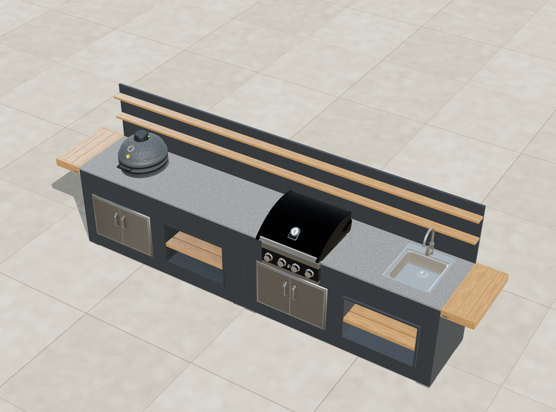 Grillandia Outdoor Kitchen Grandhall 4 Burner, Kamado, and Sink | 4.5M