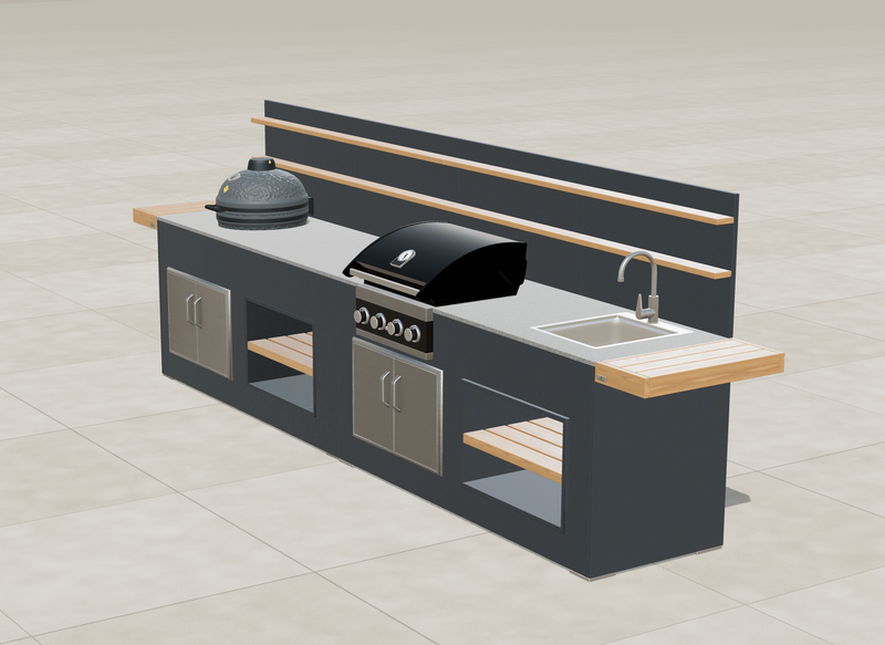 Grillandia Outdoor Kitchen Grandhall 4 Burner, Kamado, and Sink | 4.5M