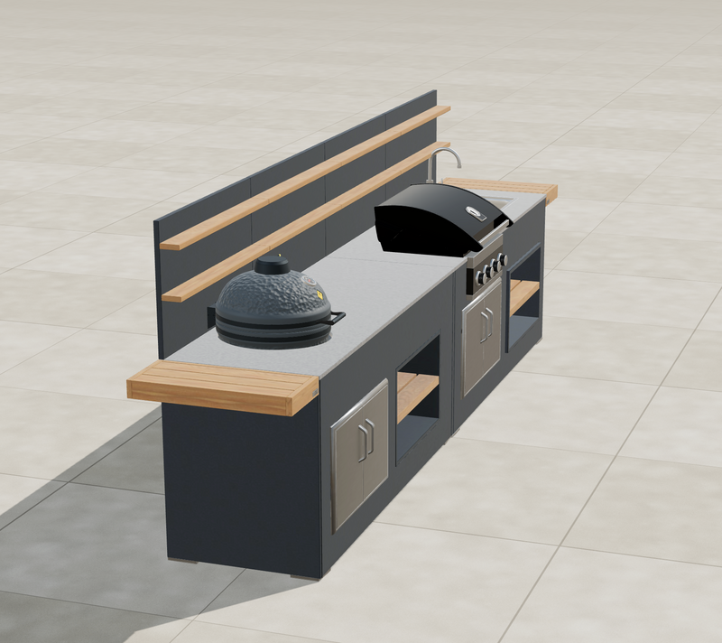 Grillandia Outdoor Kitchen Grandhall 4 Burner, Kamado, and Sink | 4.5M