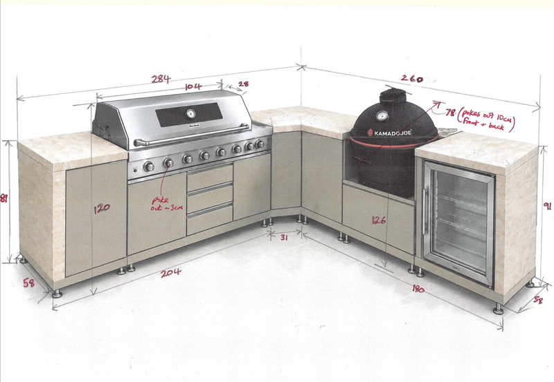 L-Shaped Outdoor Kitchen and Kamado Weather Cover | Dimensions 2.9m x 2.6m