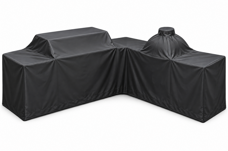 L-Shaped Outdoor Kitchen and Kamado Weather Cover | Dimensions 2.9m x 2.6m