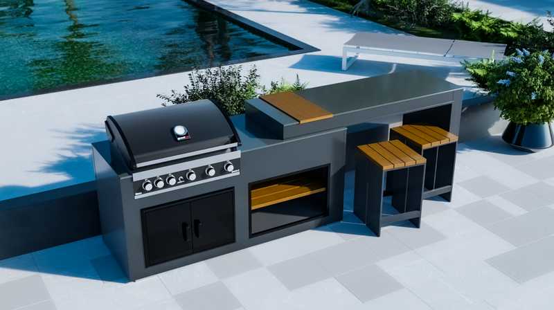 Grillandia Outdoor Kitchen with Turning Table and  Weather Cover - 2m / 3.2m