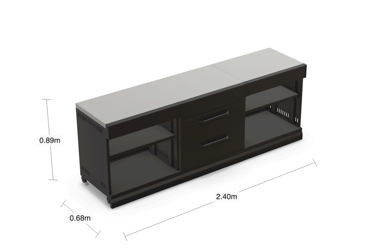 GRLLR Outdoor Kitchen Kamado Island Open shelves | Full length 2.4M