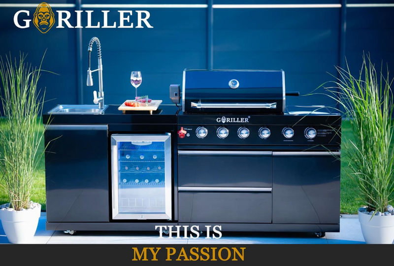 Goriller Outdoor Kitchen | 6-Burner Gas Grill, Sink and Fridge | 3m Compact Luxury Design