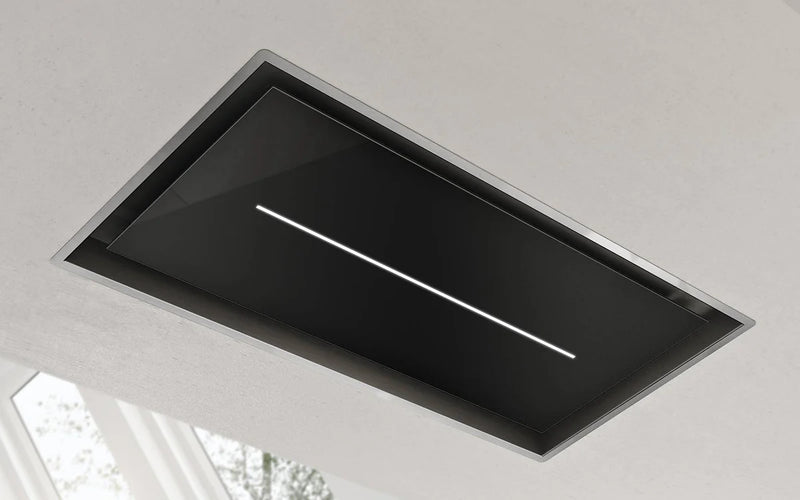 Airforce Sinergia 100cm Easy Up Ceiling Mounted Cooker Hood with LED Strip Lighting in Black Glass Finish