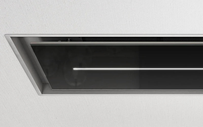 Airforce Sinergia 100cm Easy Up Ceiling Mounted Cooker Hood with LED Strip Lighting in Black Glass Finish