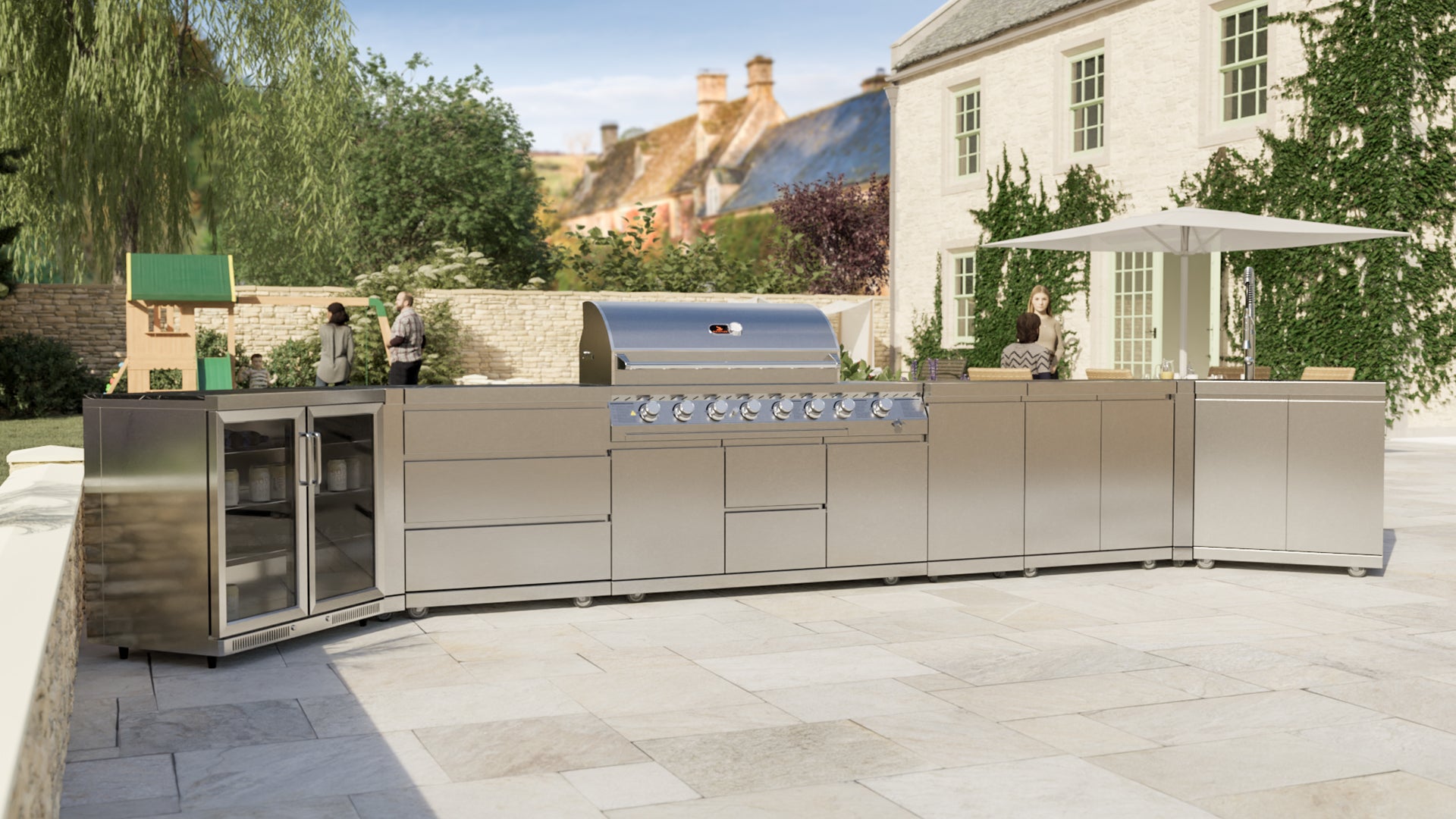 Whistler Cirencester Outdoor Kitchen 6 Burner BBQ, Sink and Fridge Stanton and Piero  Pizza oven