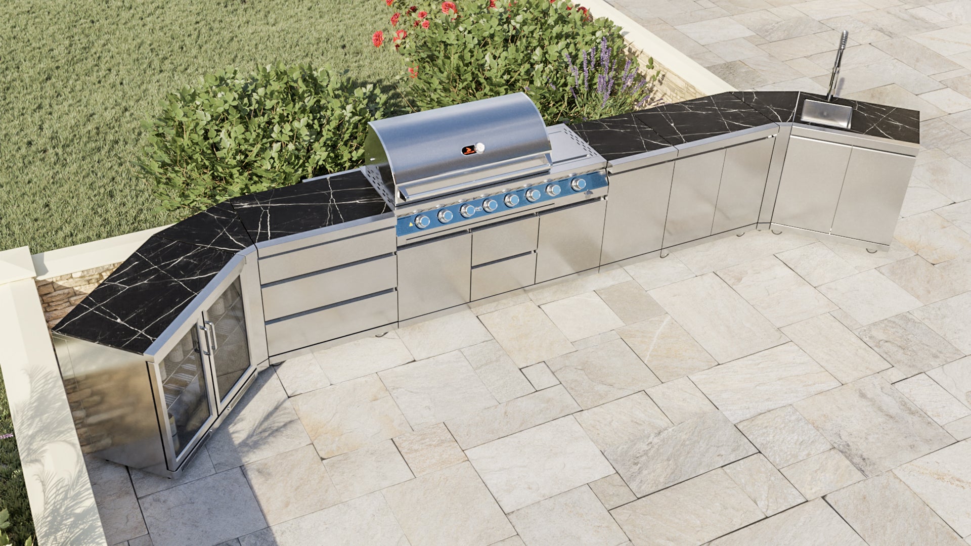 Whistler Cirencester Outdoor Kitchen 6 Burner BBQ, Sink and Fridge Stanton and Piero  Pizza oven