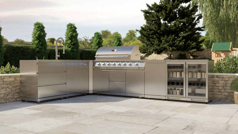 Whistler Outdoor Kitchen 6 Burner BBQ, Sink and Fridge | Stroud | 2.3 x 3.5Meters