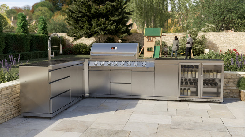 Whistler Outdoor Kitchen 6 Burner BBQ, Sink and Fridge | Stroud | 2.3 x 3.5Meters