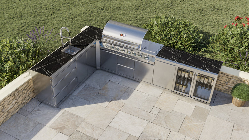 Whistler Outdoor Kitchen 6 Burner BBQ, Sink and Fridge | Stroud | 2.3 x 3.5Meters