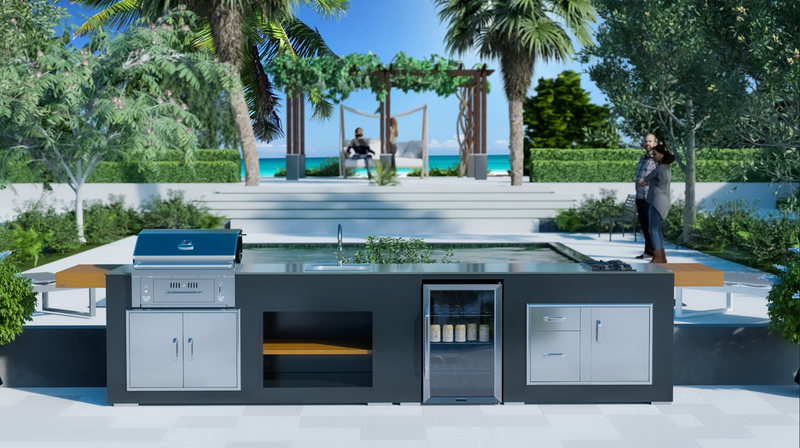 Grillandia Outdoor Kitchen SunStone Gas Hybrid Single zone Grill and Weather Cover - 4m