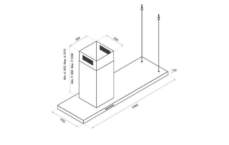 Airforce T-INK 145cm Island Cooker hood in Stainless Steel - Front & Rear Touch Control