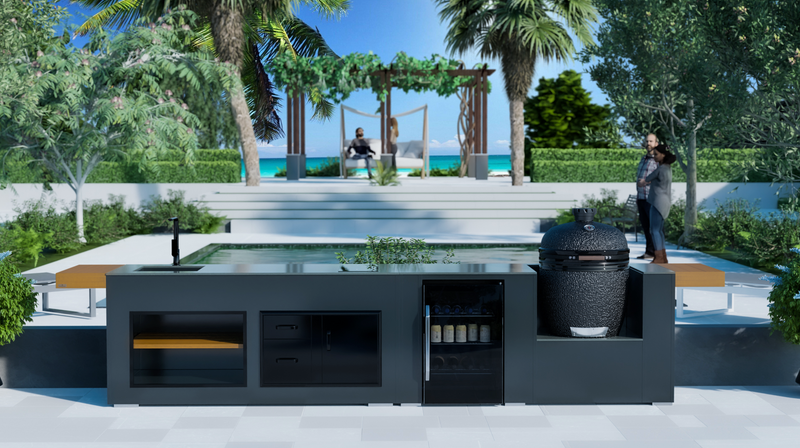 Grillandia Outdoor Kitchen  Bastard Egg, Sink, Hob and Weather Cover - 4.4m