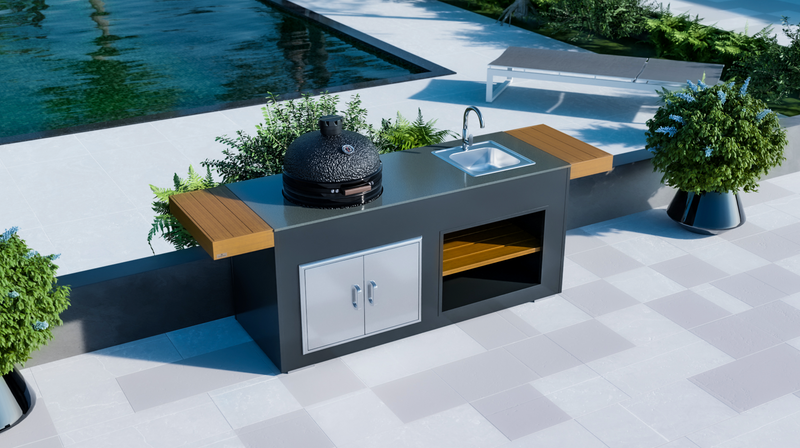 Grillandia Outdoor Kitchen Large Bastard Kamado Grill, Sink and Weather Cover - 2M
