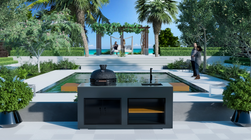 Grillandia Outdoor Kitchen Large Bastard Kamado Grill, Sink and Weather Cover - 2M