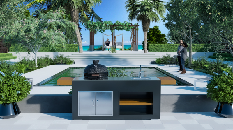 Grillandia Outdoor Kitchen Large Bastard Kamado Grill, Sink and Weather Cover - 2M