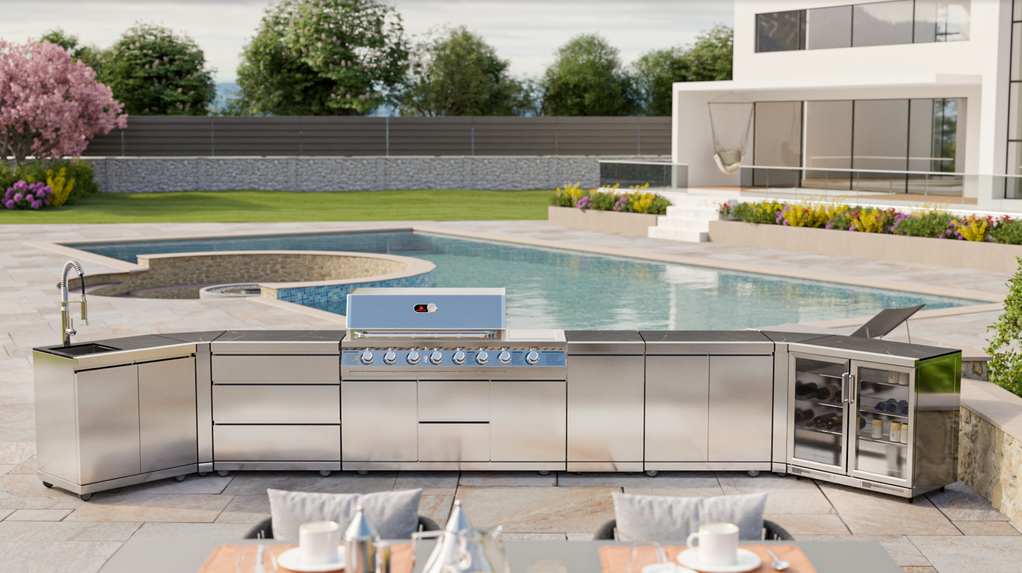 Whistler Cirencester Outdoor Kitchen 6 Burner BBQ, Sink and Fridge Stanton and Piero  Pizza oven