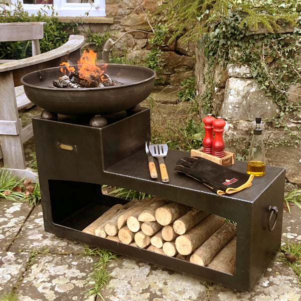 Tiered Fire Bowl 60 with Swing Arm BBQ Rack