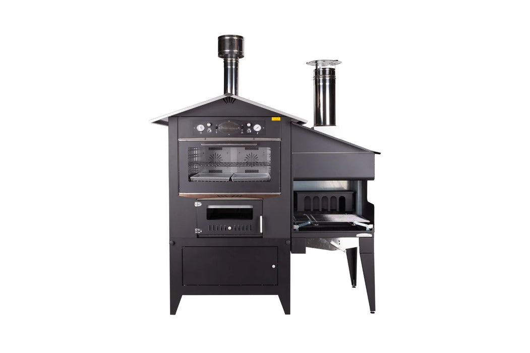 Rossofuoco SEDICINONI BLACK Outdoor wood-fired oven 100 x 78 cm with separate combustion - black/stainless steel with Falo