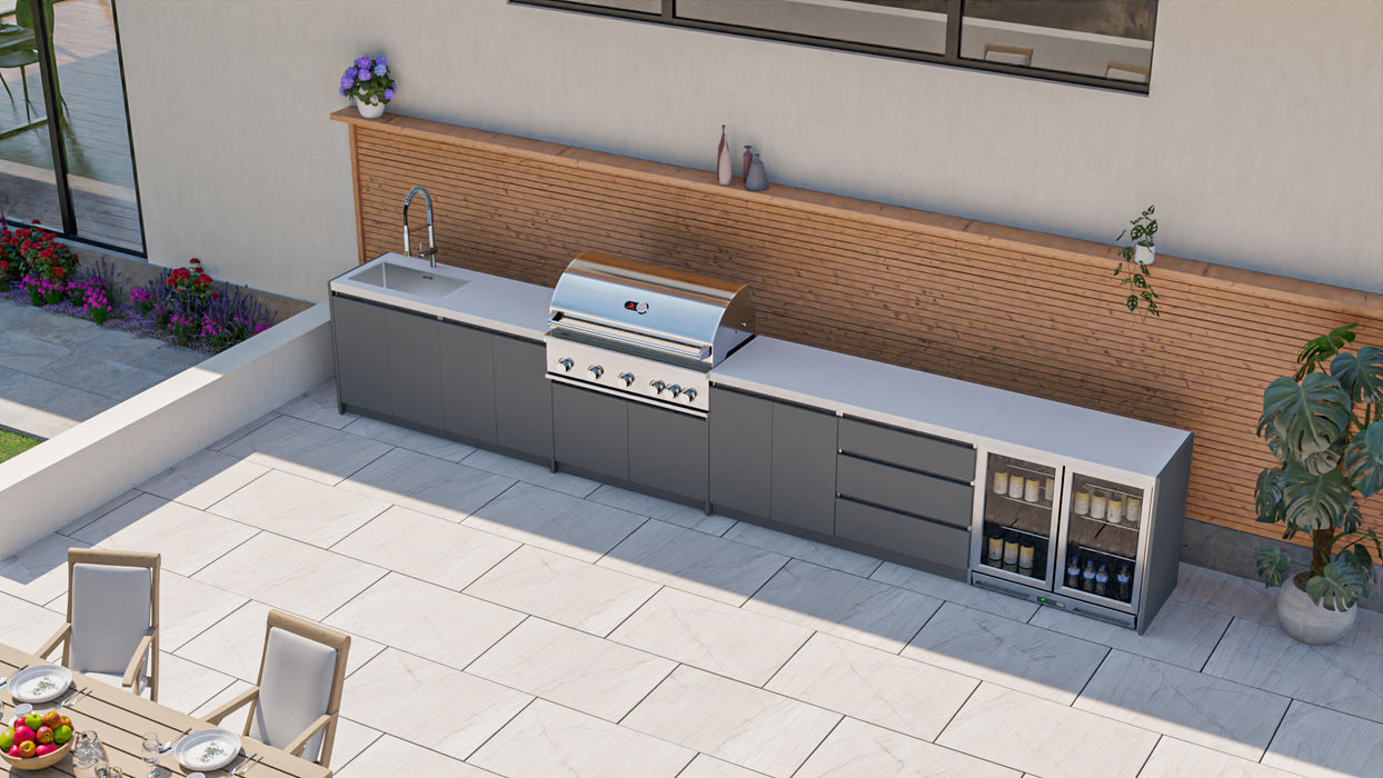 Whistler Fairford Grey Outdoor Kitchen with Burford 5-Burner BBQ | 4.5M Full-Length