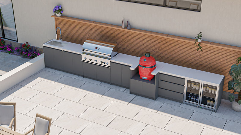 Whistler Fairford Grey Outdoor Kitchen with Burford 5-Burner BBQ | 6M Full Length Setup