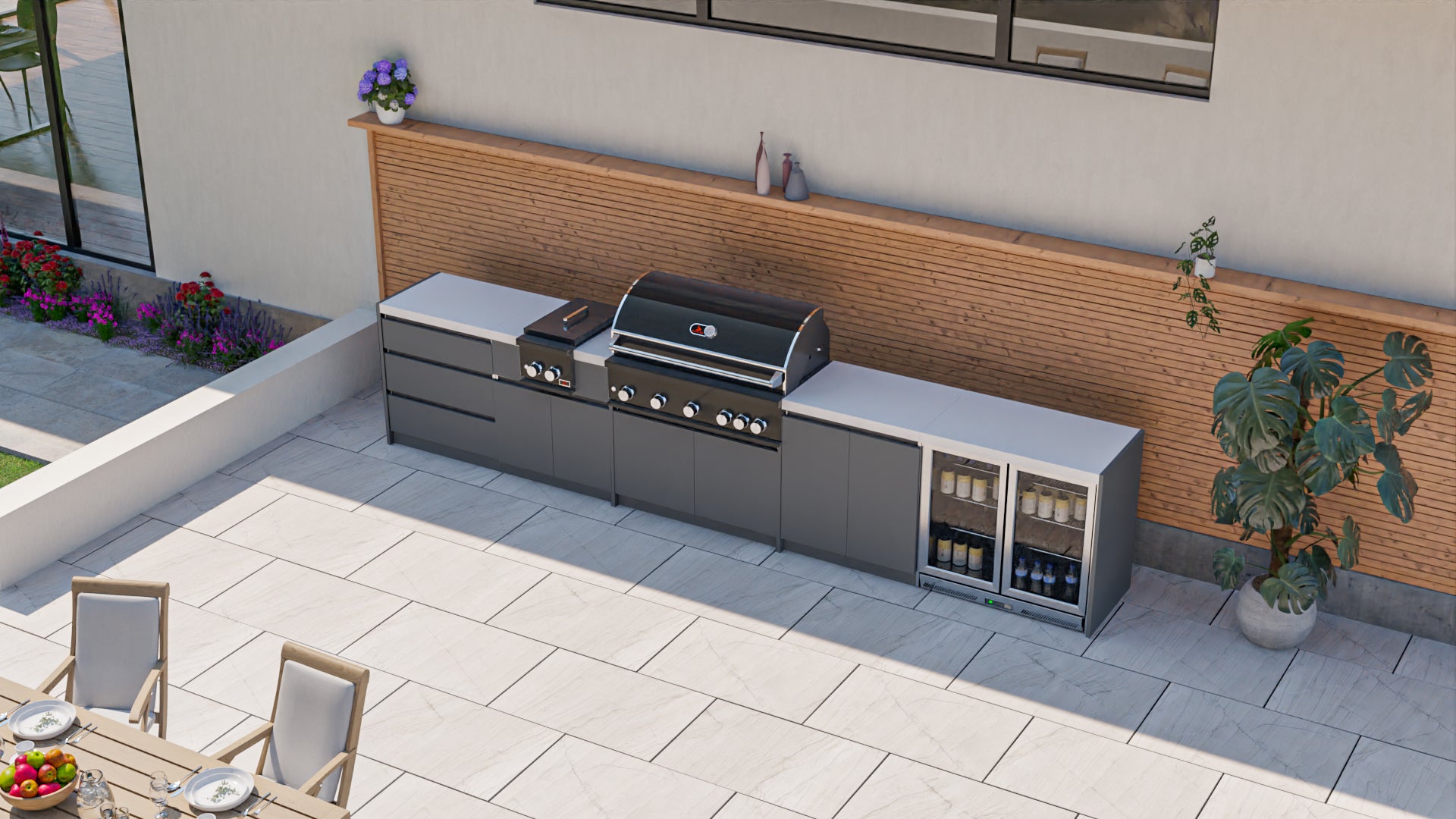 Whistler Fairford Black Outdoor Kitchen with Burford 5 Burner BBQ | 4.5 M Full-Lenght