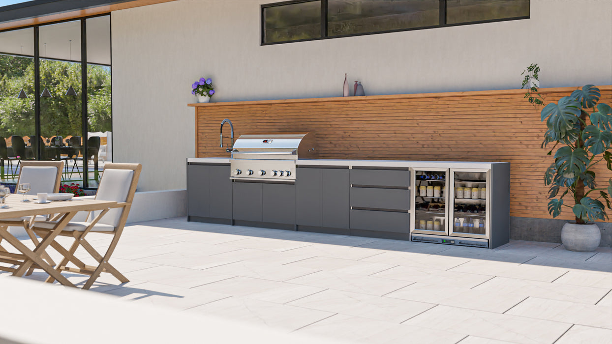 Whistler Fairford Grey Outdoor Kitchen with Burford 5-Burner BBQ | 4.5M Full-Length