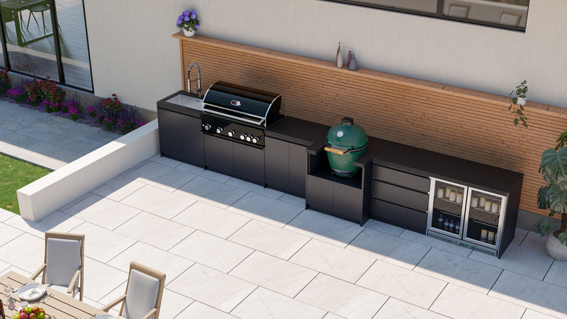 Whistler Fairford Black Outdoor Kitchen with Burford 5 Burner BBQ | 5.2M Full-Length