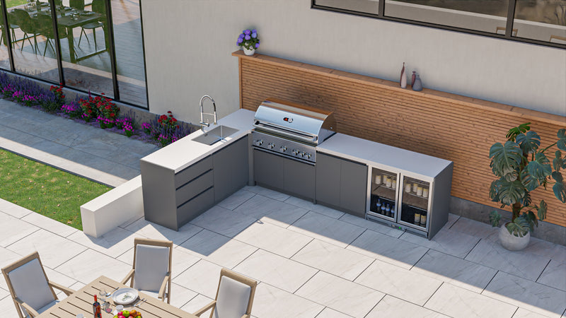 Whistler Fairford Grey Outdoor Kitchen with Burford 5-Burner BBQ | 3.6M X 2.3M Full-Length